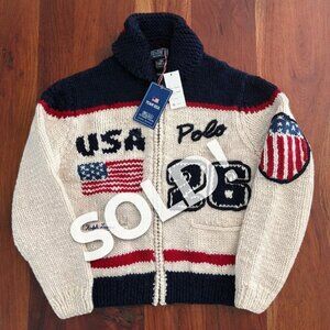 Polo Ralph Lauren 2026 Team USA Olympic Hand-Knit Wool Cardigan M Artisan Signed